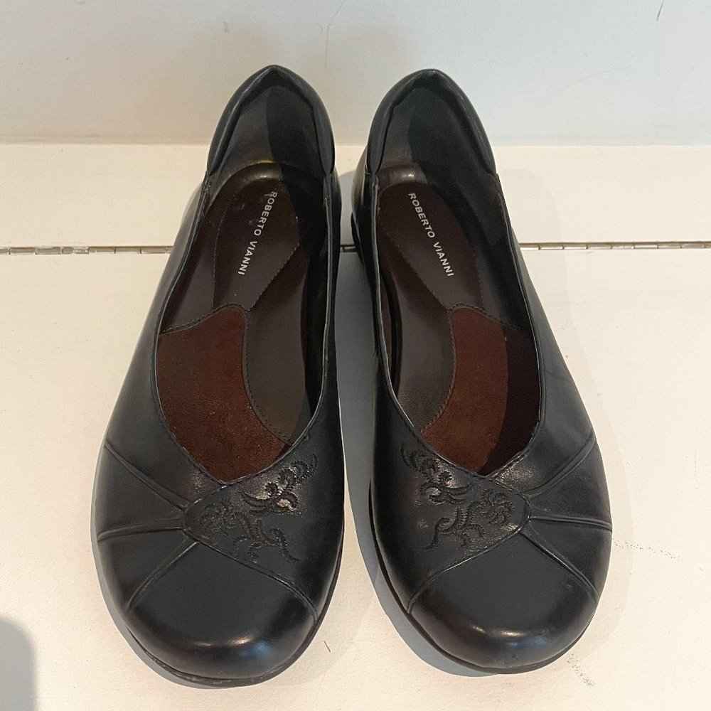 Roberto Vianni Women Marlene Italian Black Leather Slip On Shoes Size 8.5